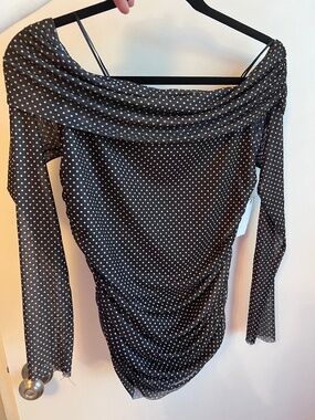 NEW! Black & White Polka Dot Blouse Top Over the shoulder